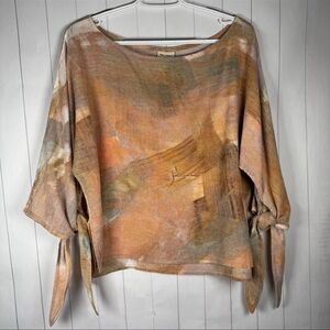 Sucesos Hand Painted Blouse Top Art to Wear Lagenlook Western Boho Tie Sleeve OS